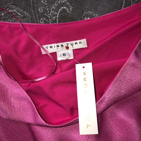 Trina Turk Pink Crepe One Shoulder Ruffle Dress - Picture 9 of 9